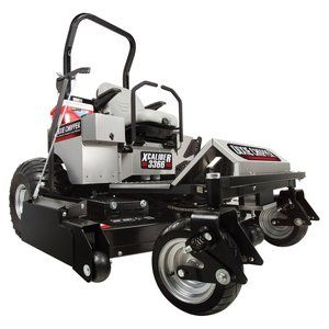 Silver and black zero-turn lawn mower, with a red stripe.