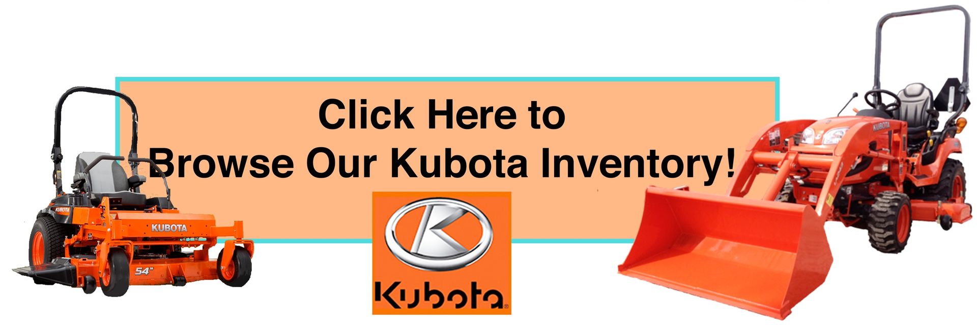 Orange Kubota tractors and lawnmower with a 