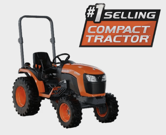Orange Kubota compact tractor,