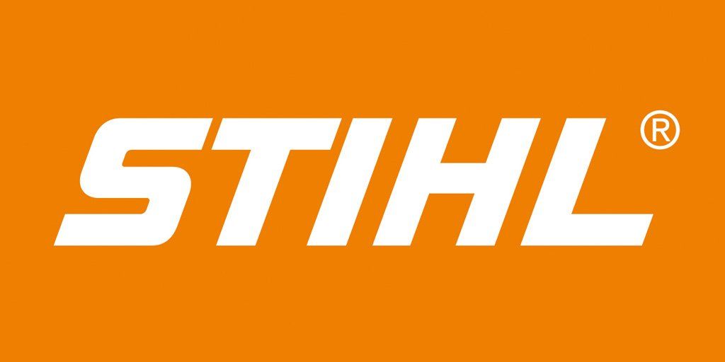 STIHL logo in white on orange background.