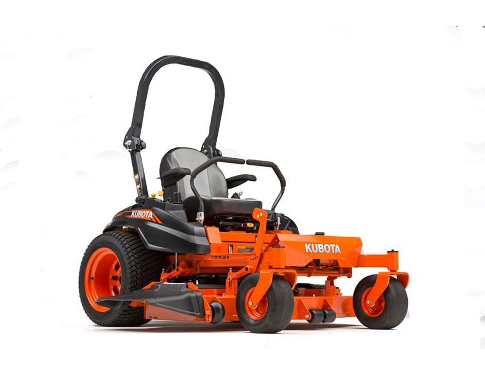 Orange Kubota zero-turn mower on a white background.