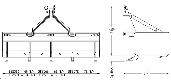 Diagram of an industrial machine with measurements: height, width, and other dimensions.