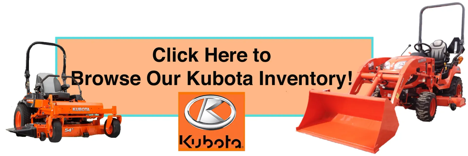 Orange Kubota tractors with the Kubota logo and text 