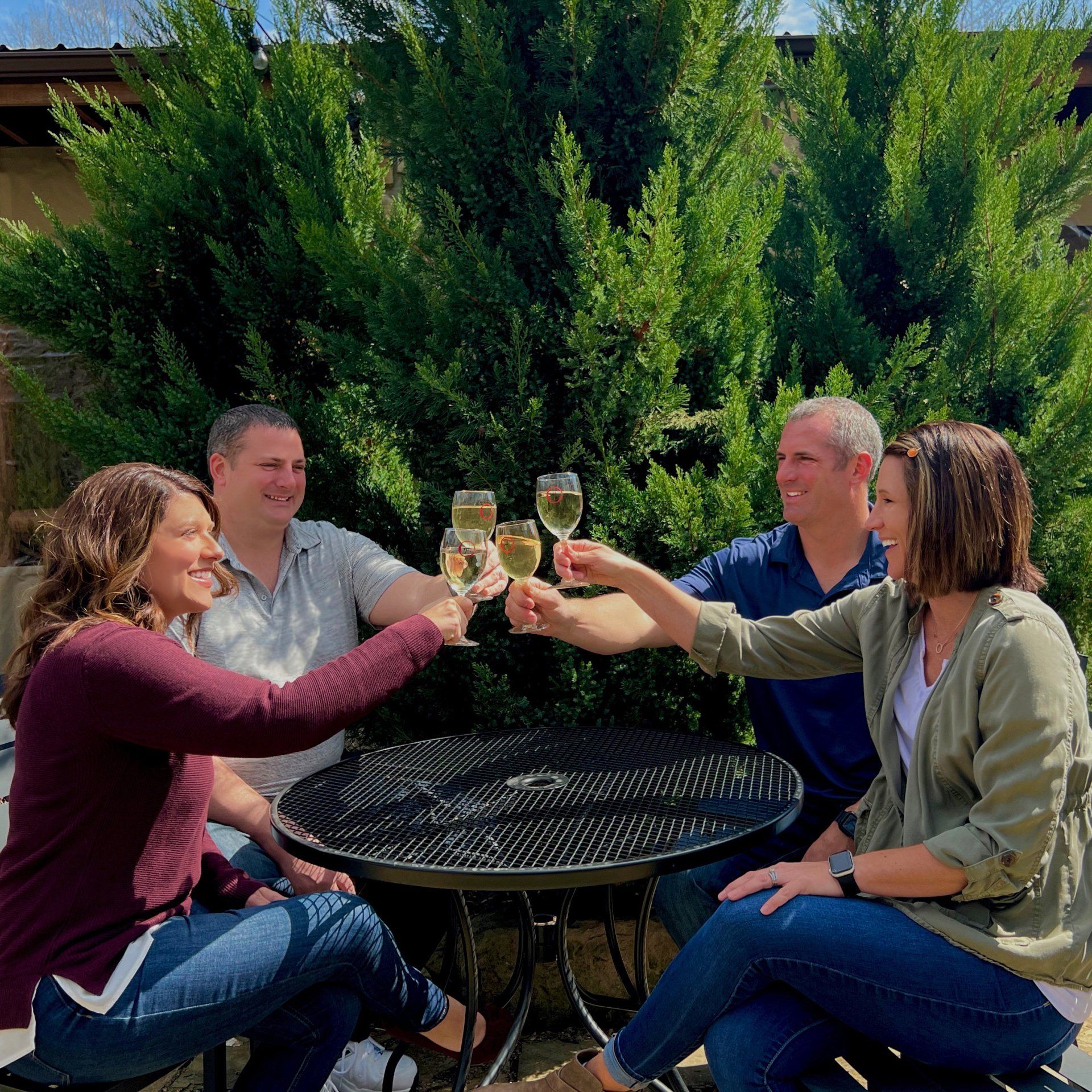 group toasting with wine