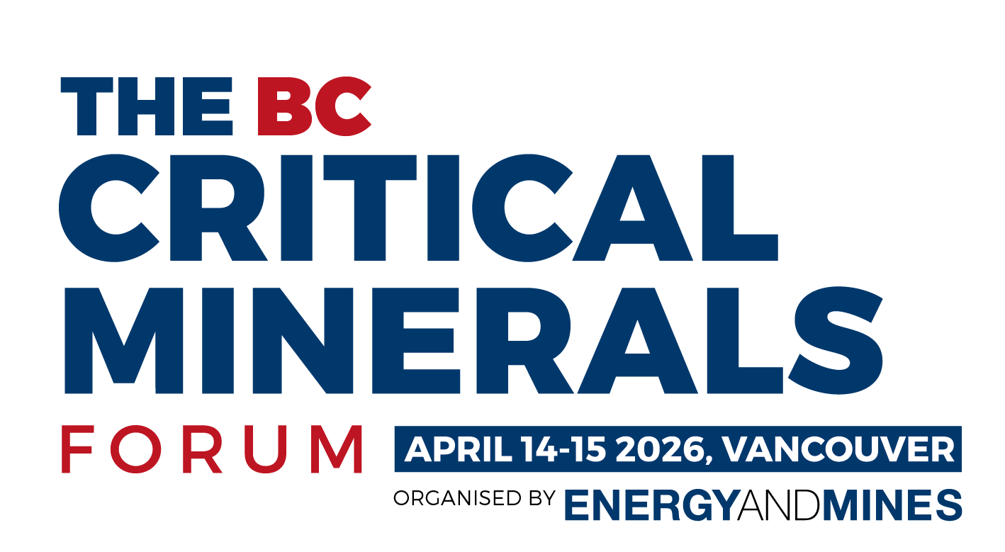 Logo for The BC Critical Minerals Forum in Vancouver, April 14-15, 2026, organized by Energy and Mines.
