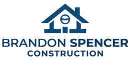 Logo for Brandon Spencer Construction: a blue house outline with a level icon, centered above the text in blue.