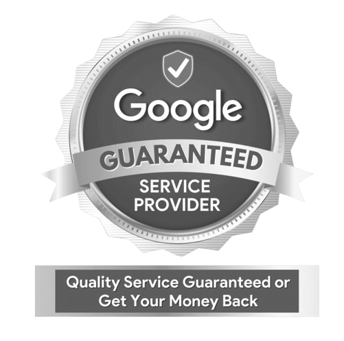 A google guaranteed service provider badge that says quality service guaranteed or get your money back.