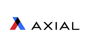 Axial logo: abstract triangular shape, red, blue, and black colors.  