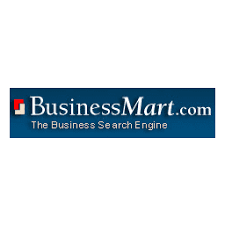 BusinessMart.com logo with text on a blue gradient background. Red and white square graphic is present on the upper left.