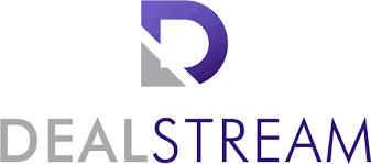 Logo of Dealstream: a stylized purple letter D, with a grey portion, above the name in grey and purple text.