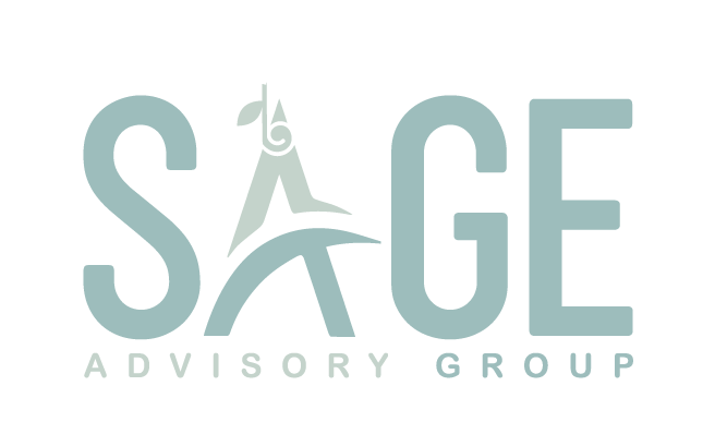 Sage Advisory Group logo with turquoise lettering and graphic of a stylized plant.