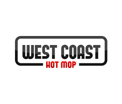Logo for West Coast Hot Mop: Black and white text in a black rectangle.