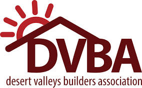 Logo of Desert Valleys Builders Association: house outline, red sun, and
