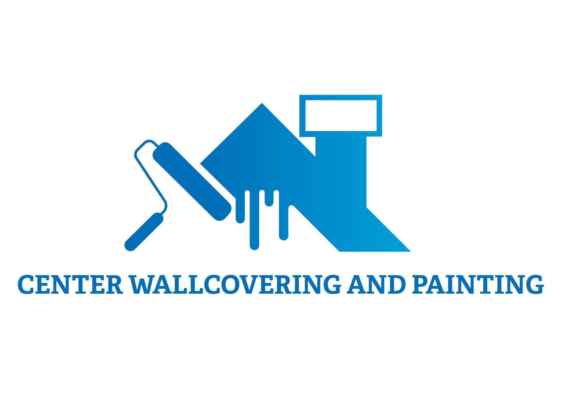 Blue logo: house silhouette with paint roller dripping paint; text reads