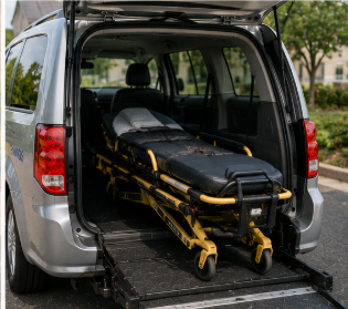 Accessible vehicle equipped for wheelchair and stretcher passengers