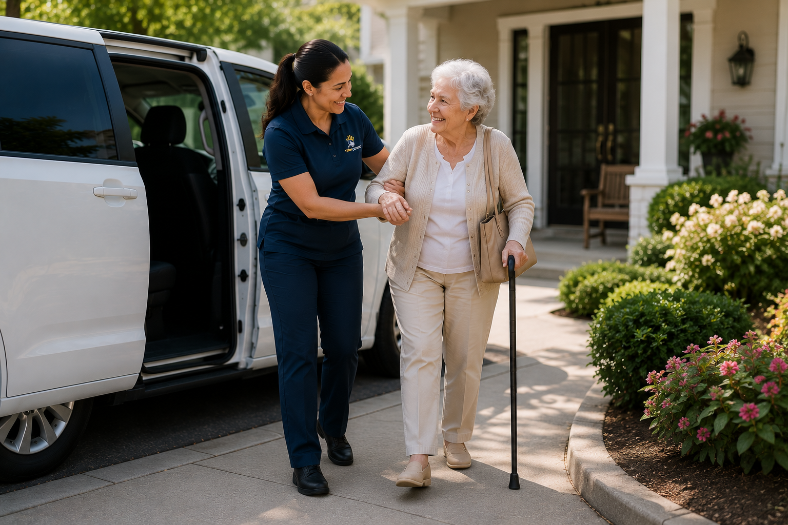 Senior transportation coordinator helping a family arrange transportation for an older adult