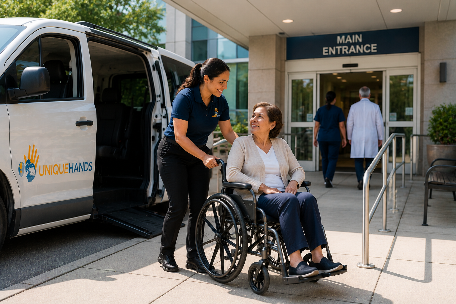 Professional driver assisting an ambulatory passenger