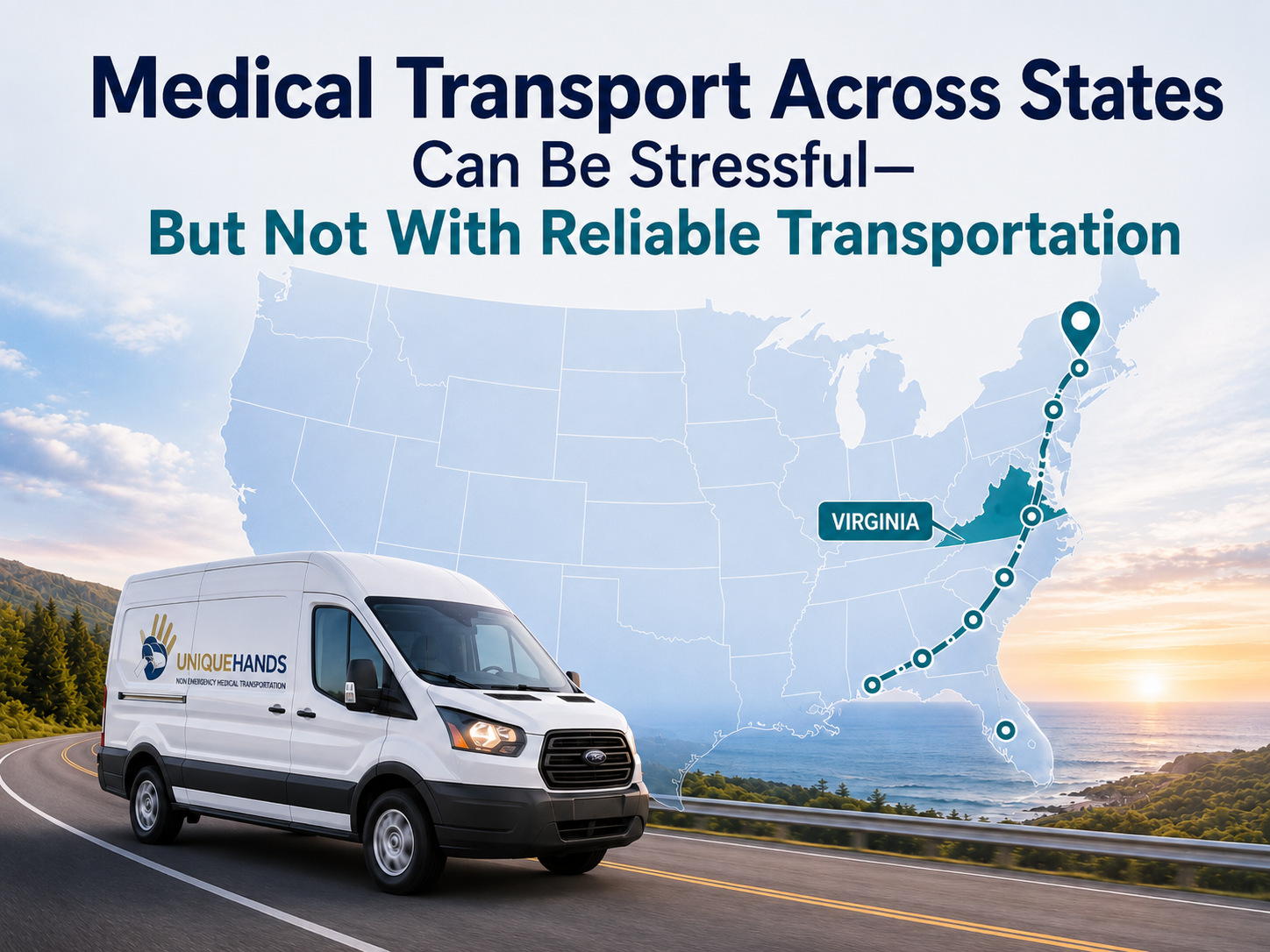 UniqueHands long-distance medical transportation vehicle traveling across state lines