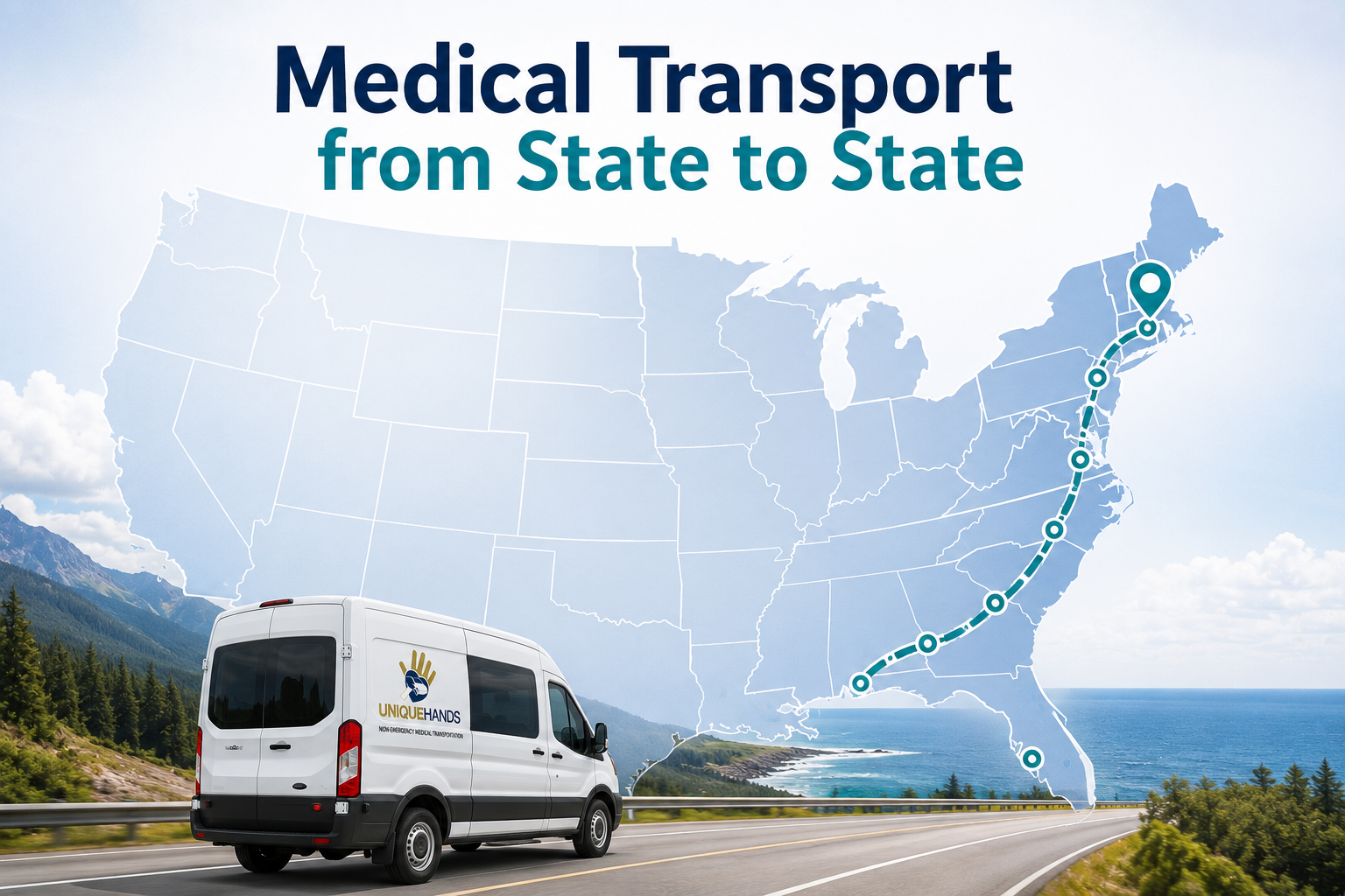 UniqueHands state-to-state medical transportation for a long-distance non-emergency passenger trip