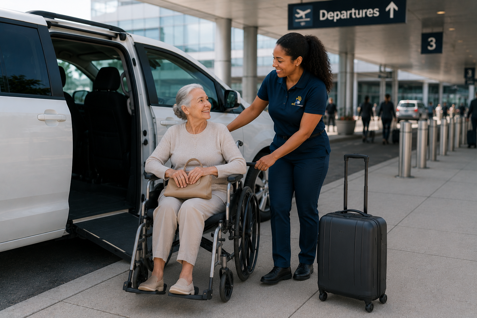 UniqueHands team member assisting an older adult during senior medical transportation