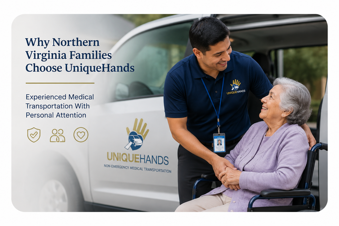 UniqueHands medical transportation team assisting a passenger for scheduled non-emergency transportation
