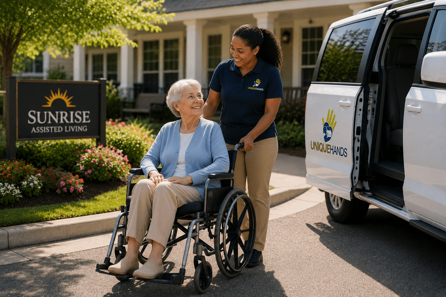 Modern accessible transportation vehicle prepared for an older wheelchair passenger