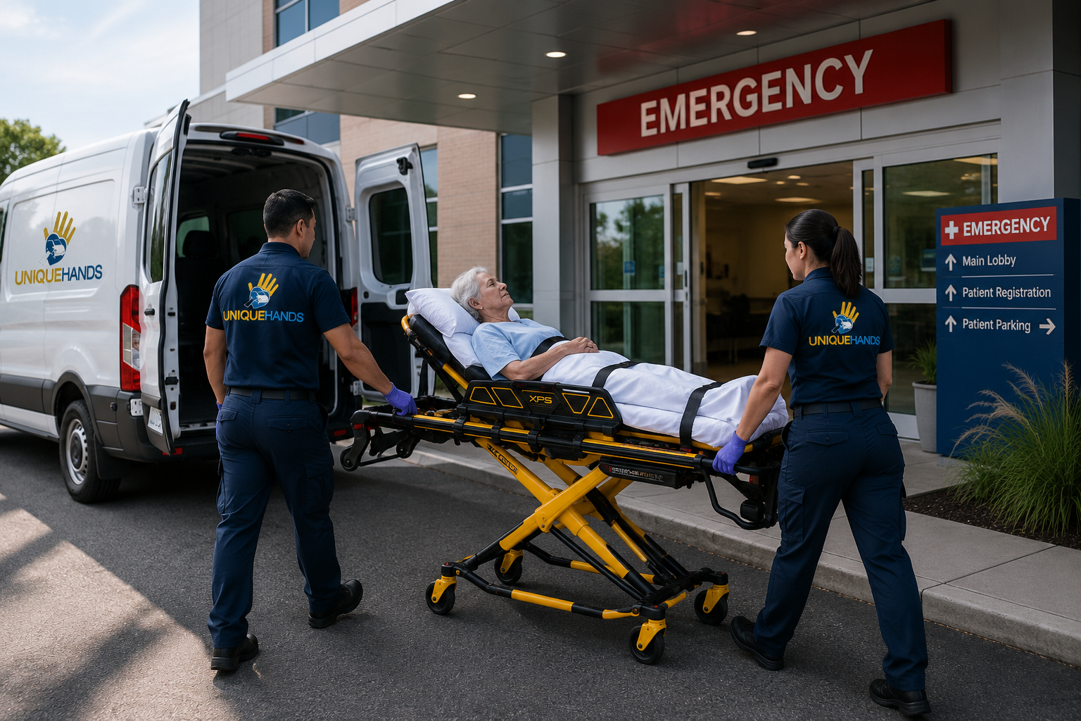 Vehicle and equipment prepared for a scheduled stretcher passenger