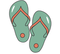 A pair of mint green flip-flops with coral straps and circular toe posts, shown from a top-down view.
