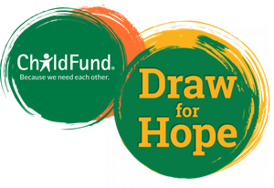 ChildFund logo with green child figure and orange “Draw the Hope” badge