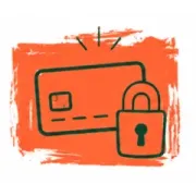 Orange credit card with green padlock icon, indicating secure payment or data protection