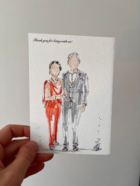 live getekend portret van gasten op een bruiloft