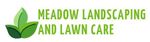 Meadow Landscaping and Lawn Care logo with green leaves and text on white background