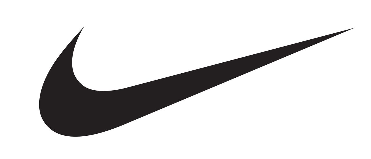 Black Nike swoosh logo on a white background.