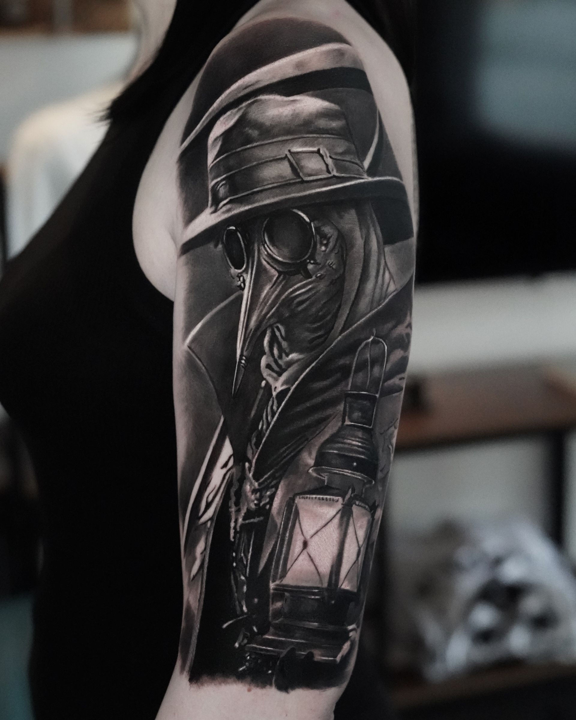 black & grey realism floral tattoo london