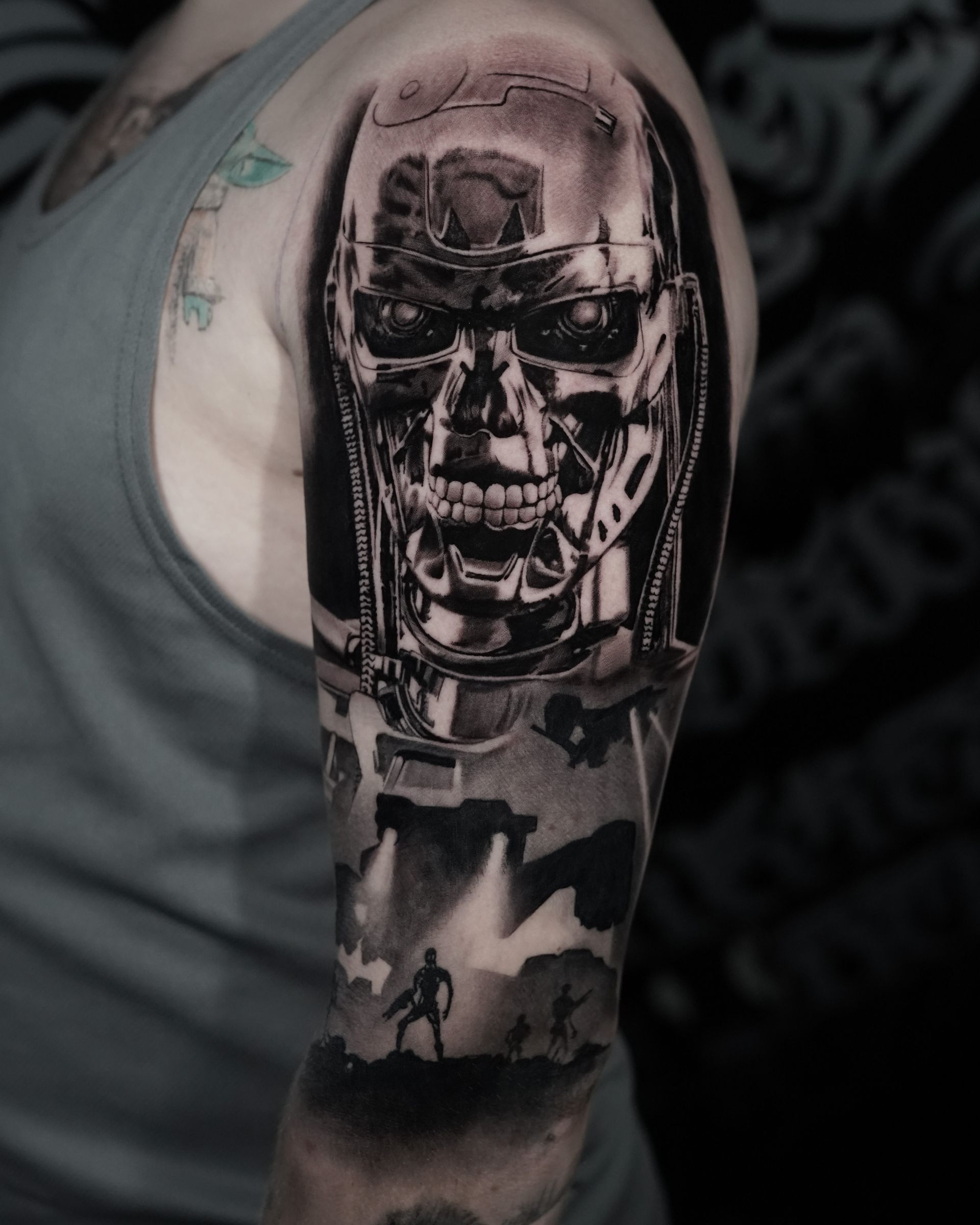 black & grey realism floral tattoo camden