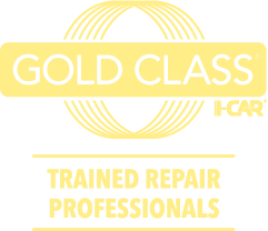 Gold Class I-CAR logo with “Trained Repair Professionals” in yellow on white background
