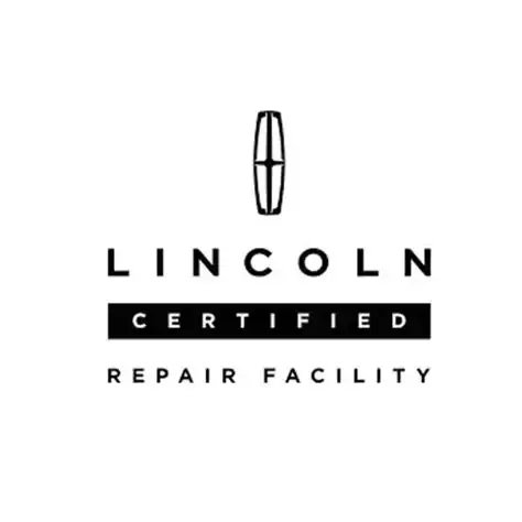 Lincoln Certified Repair Facility logo with black text and emblem on a white background