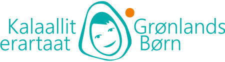 Logo with turquoise outline of child's face; orange dot; text