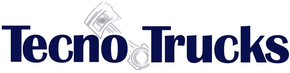 Logo di Tecno Trucks con scritta blu scuro e il contorno stilizzato di un camion sopra le lettere