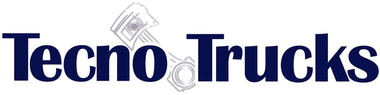 Logo di Tecno Trucks con scritta blu scuro e il contorno stilizzato di un camion sopra le lettere