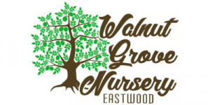 Walnut Grove Nursery logo with green tree and brown script text on white background