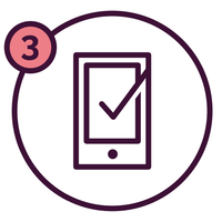 Step 3: Mobile phone with checkmark, in a circle.