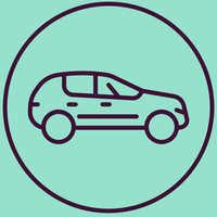 Car icon in a teal circle.