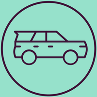 SUV car icon within a light green circle, outlined in dark purple.