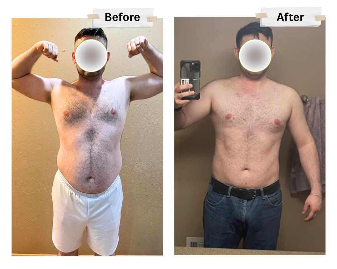 A before and after picture of a man taking a selfie