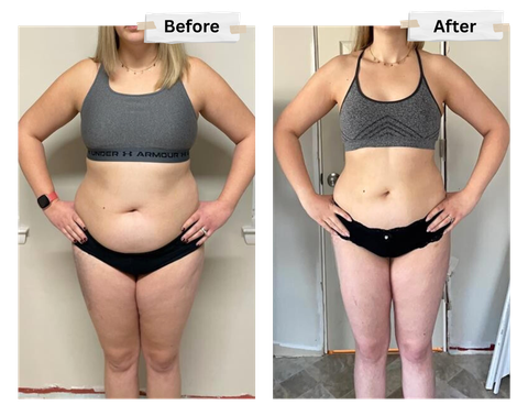 A before and after photo of a woman in under armour underwear