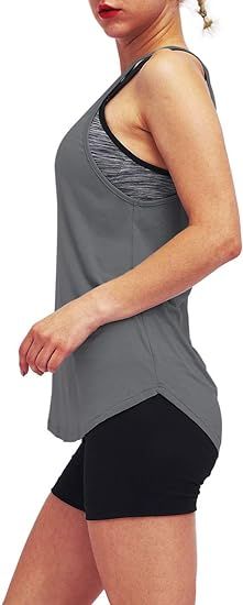 Gray workout tank tops with a long, flattering fit, designed for comfort and breathability during intense workouts.
