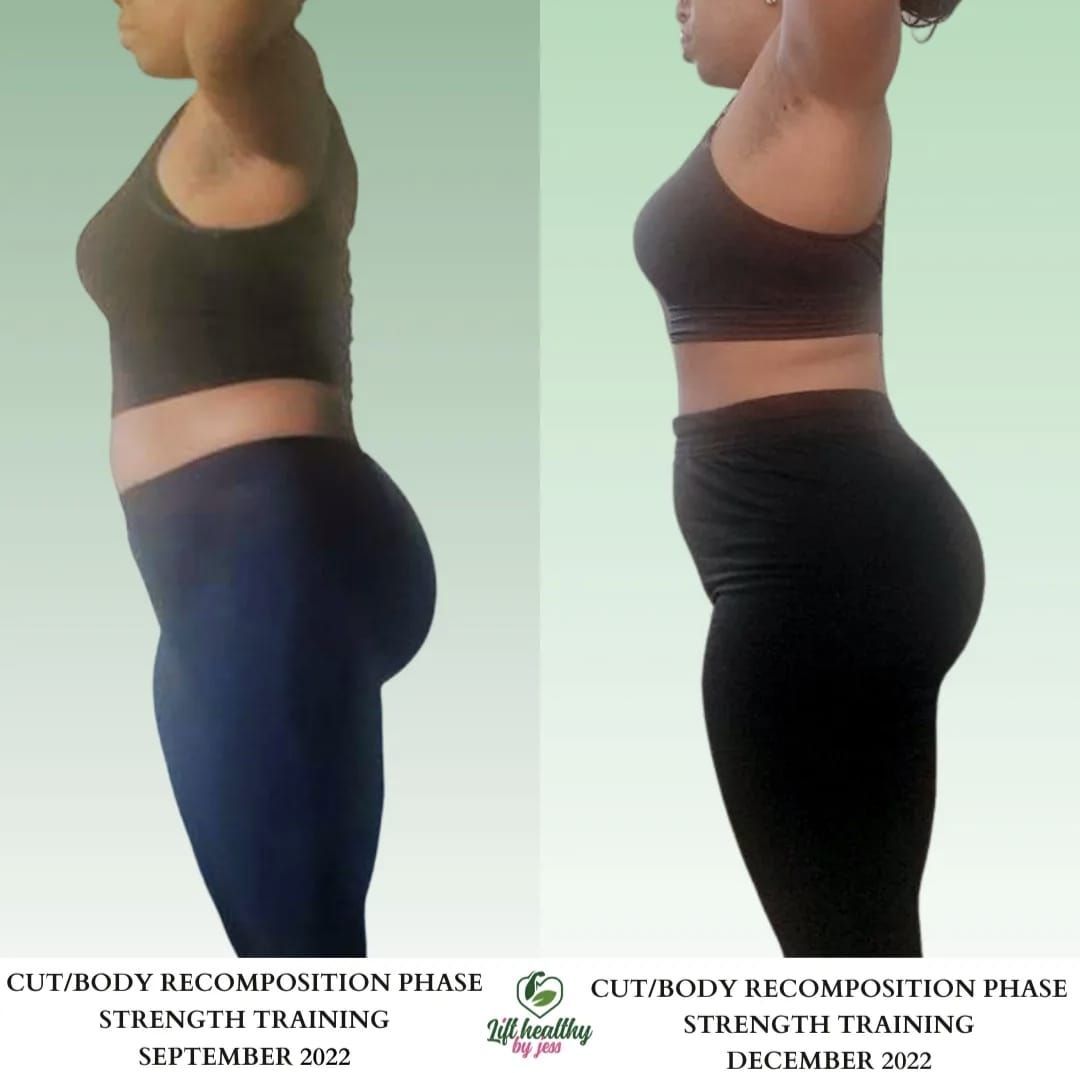 A picture of a woman before and after strength training