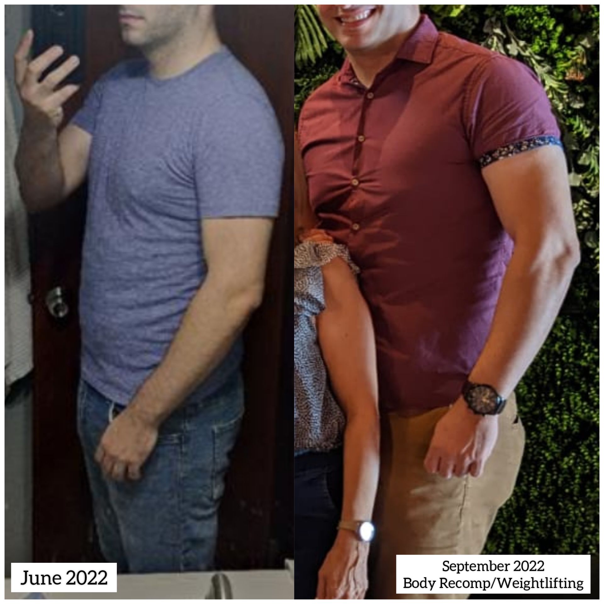 A man is taking a picture of himself in june 2022 and september 2022