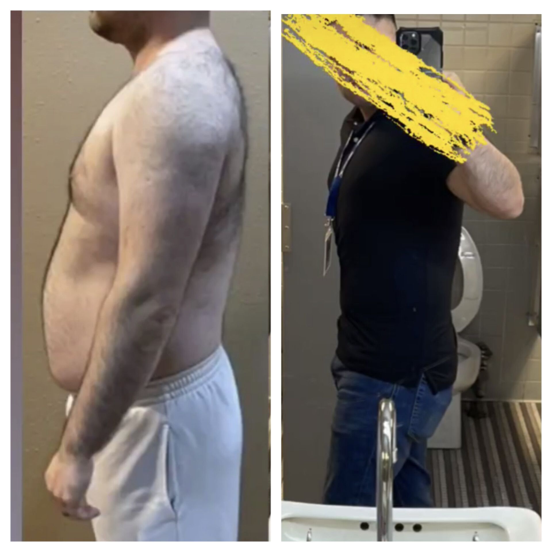A before and after photo of a man taking a picture of himself
